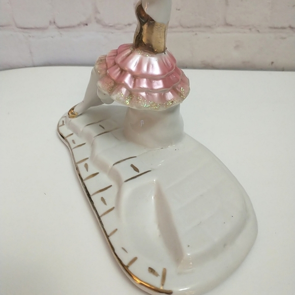 VINTAGE Capodimonte Dipinto a Mano Gold & Pink Porcelain Ballerina Figurine - Picture 6 of 8
